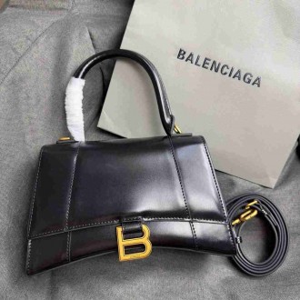 Balenciaga Hourglass Small Bag in Black Box Calfskin