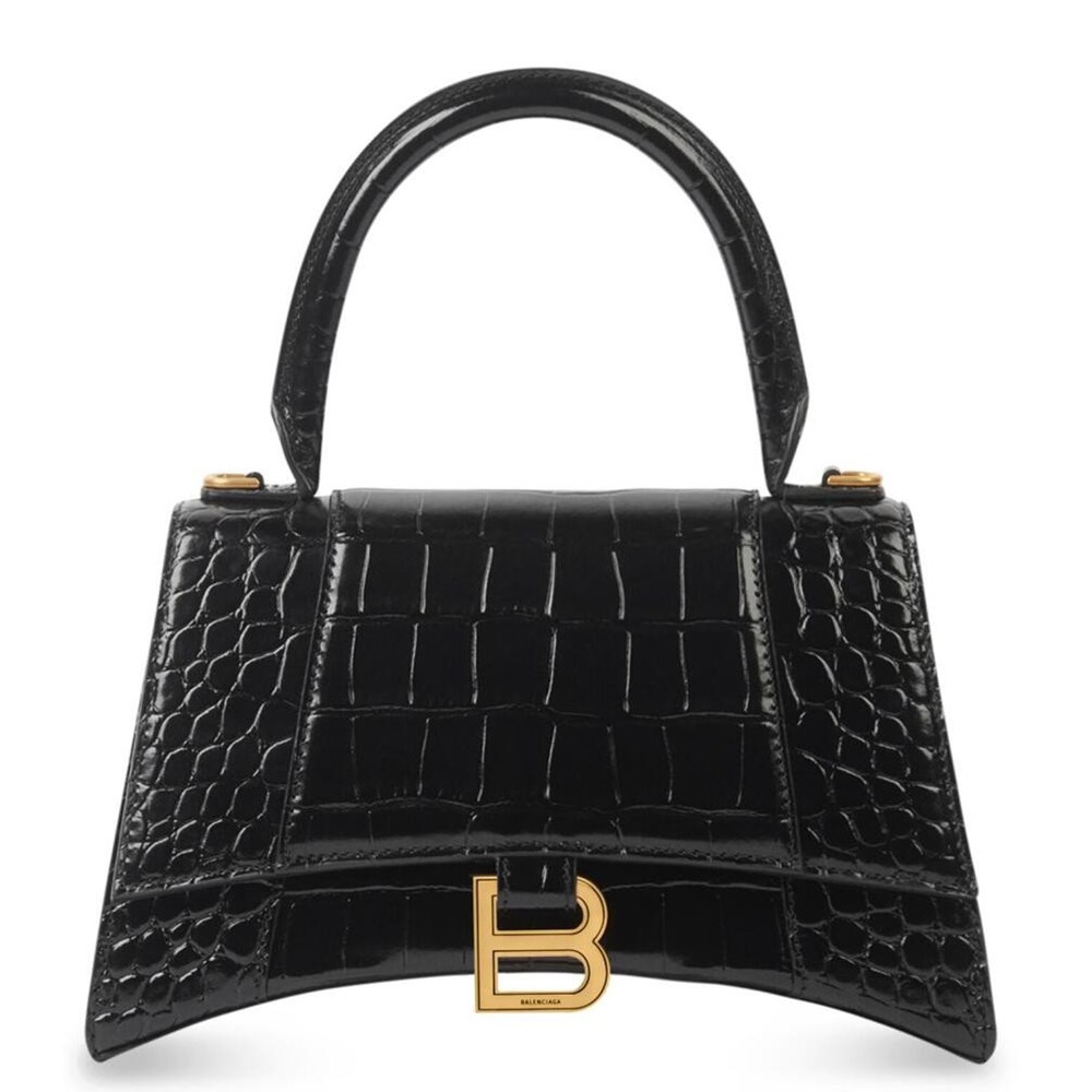 Balenciaga Hourglass Small Bag in Black Crocodile Embossed Calfskin