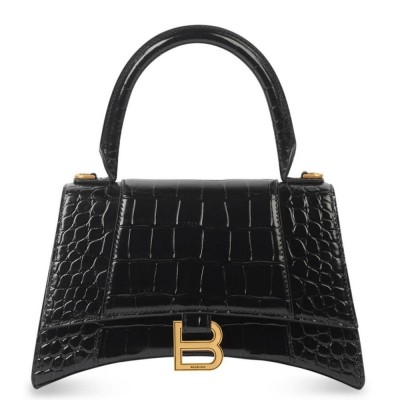 Balenciaga Hourglass Small Bag in Black Crocodile Embossed Calfskin