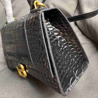 Balenciaga Hourglass Small Bag in Black Crocodile Embossed Calfskin