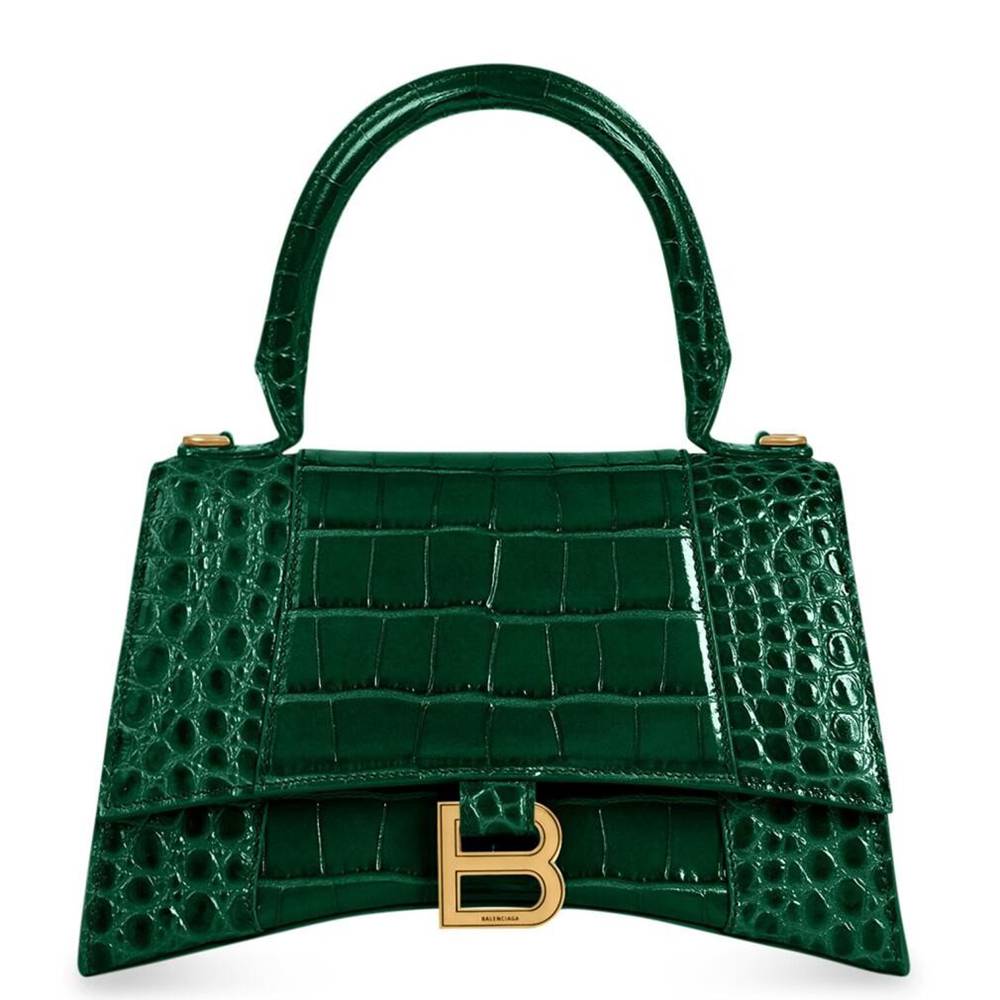 Balenciaga Hourglass Small Bag in Green Crocodile Embossed Calfskin