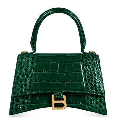 Balenciaga Hourglass Small Bag in Green Crocodile Embossed Calfskin