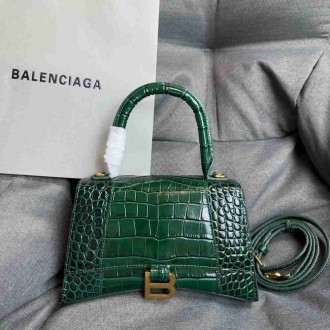 Balenciaga Hourglass Small Bag in Green Crocodile Embossed Calfskin