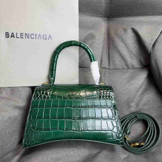 Balenciaga Hourglass Small Bag in Green Crocodile Embossed Calfskin
