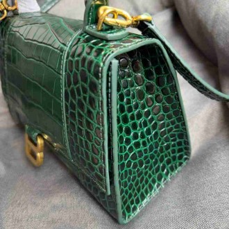 Balenciaga Hourglass Small Bag in Green Crocodile Embossed Calfskin