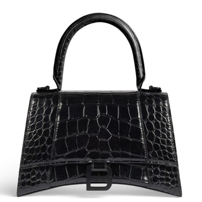 Balenciaga Hourglass Small Bag in Noir Crocodile Embossed Calfskin