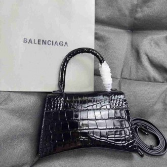 Balenciaga Hourglass Small Bag in Noir Crocodile Embossed Calfskin