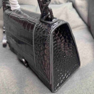 Balenciaga Hourglass Small Bag in Noir Crocodile Embossed Calfskin