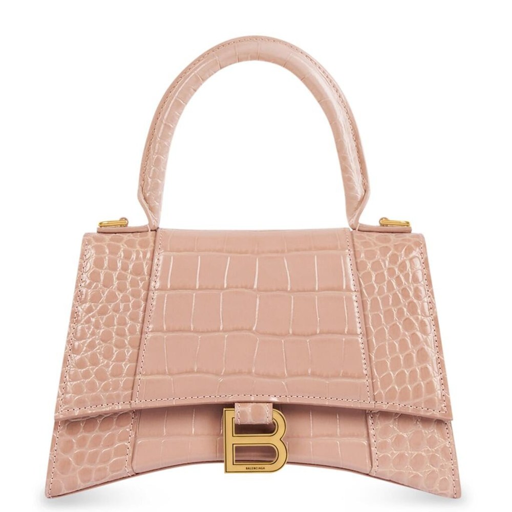 Balenciaga Hourglass Small Bag in Nude Crocodile Embossed Calfskin