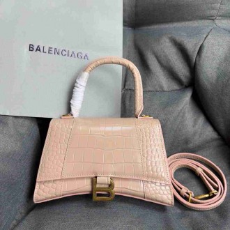 Balenciaga Hourglass Small Bag in Nude Crocodile Embossed Calfskin