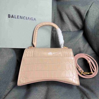 Balenciaga Hourglass Small Bag in Nude Crocodile Embossed Calfskin
