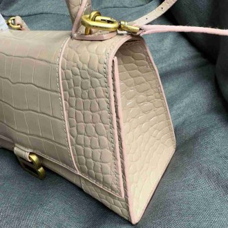 Balenciaga Hourglass Small Bag in Nude Crocodile Embossed Calfskin