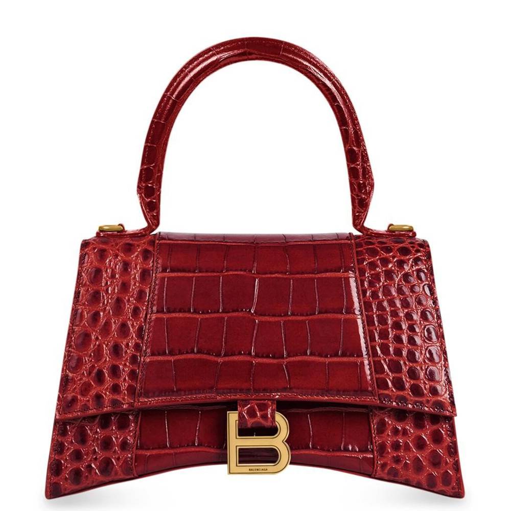 Balenciaga Hourglass Small Bag in Red Crocodile Embossed Calfskin