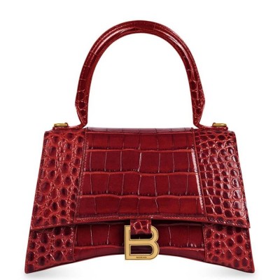 Balenciaga Hourglass Small Bag in Red Crocodile Embossed Calfskin