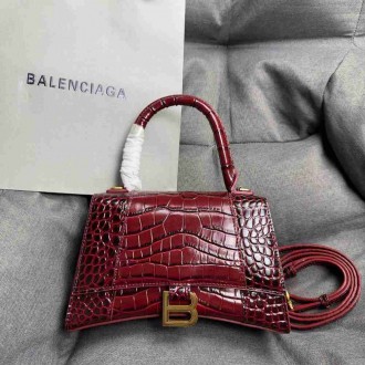 Balenciaga Hourglass Small Bag in Red Crocodile Embossed Calfskin