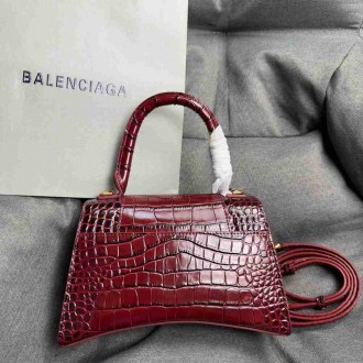 Balenciaga Hourglass Small Bag in Red Crocodile Embossed Calfskin
