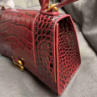 Balenciaga Hourglass Small Bag in Red Crocodile Embossed Calfskin