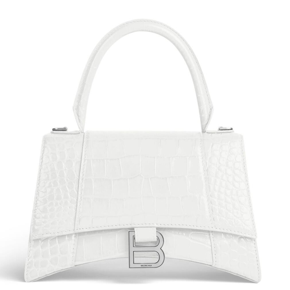 Balenciaga Hourglass Small Bag in White Crocodile Embossed Calfskin