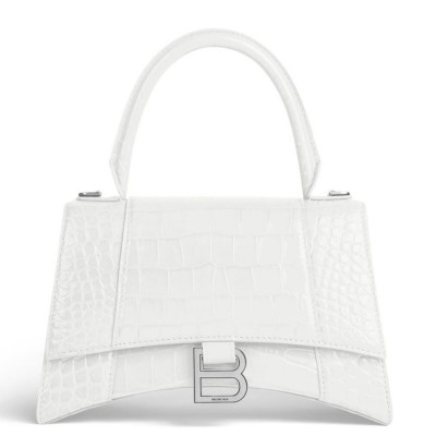Balenciaga Hourglass Small Bag in White Crocodile Embossed Calfskin