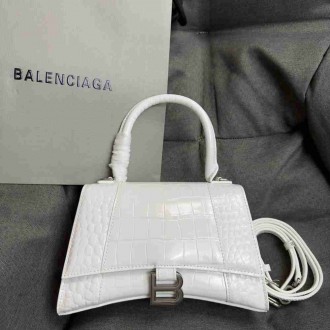 Balenciaga Hourglass Small Bag in White Crocodile Embossed Calfskin