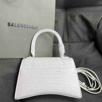 Balenciaga Hourglass Small Bag in White Crocodile Embossed Calfskin