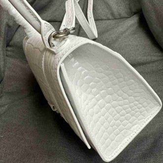 Balenciaga Hourglass Small Bag in White Crocodile Embossed Calfskin