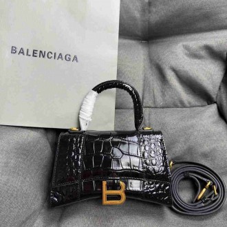 Balenciaga Hourglass XS Bag in Black Crocodile Embossed Calfskin