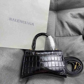 Balenciaga Hourglass XS Bag in Black Crocodile Embossed Calfskin