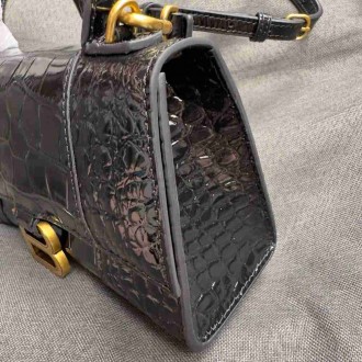 Balenciaga Hourglass XS Bag in Black Crocodile Embossed Calfskin