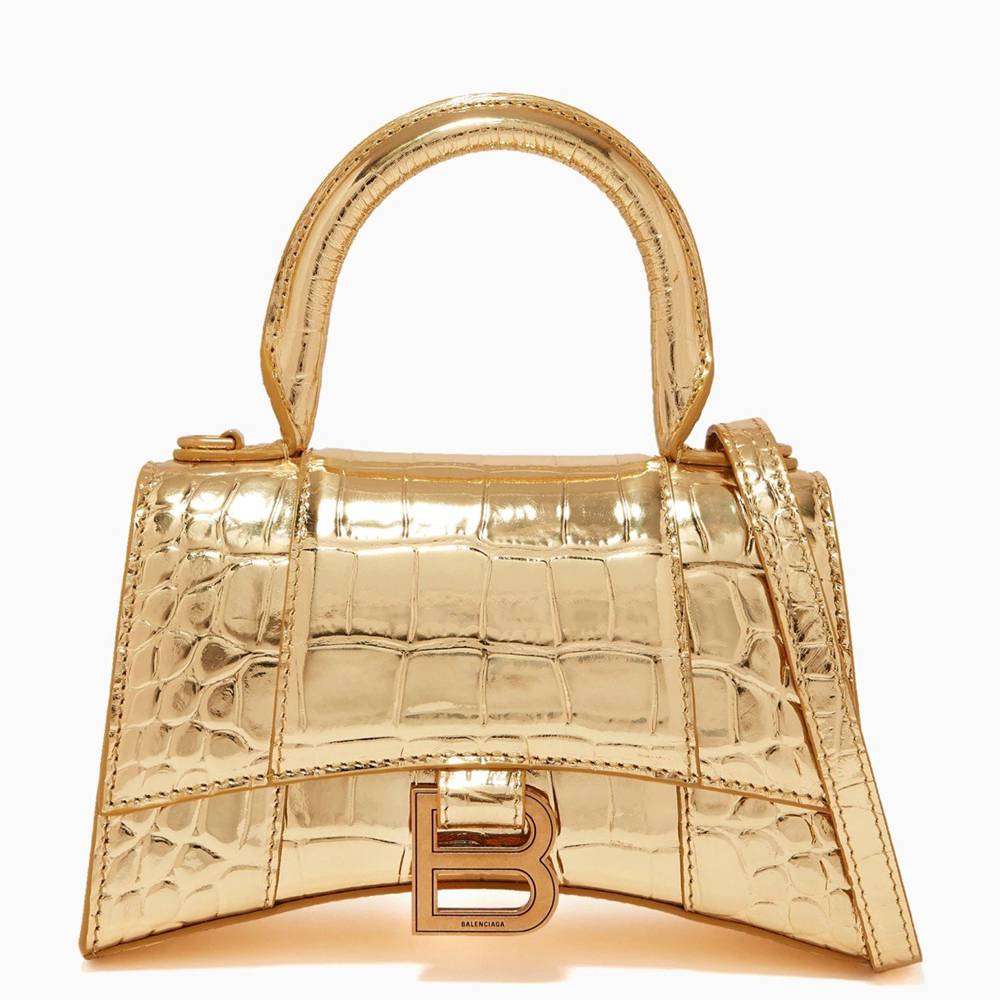 Balenciaga Hourglass XS Bag in Gold Crocodile Embossed Calfskin