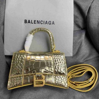 Balenciaga Hourglass XS Bag in Gold Crocodile Embossed Calfskin