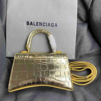 Balenciaga Hourglass XS Bag in Gold Crocodile Embossed Calfskin