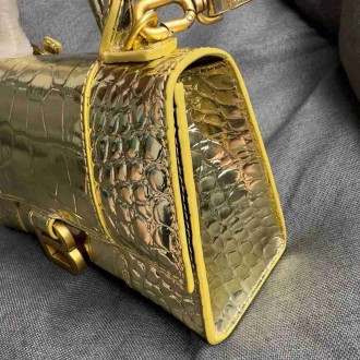 Balenciaga Hourglass XS Bag in Gold Crocodile Embossed Calfskin
