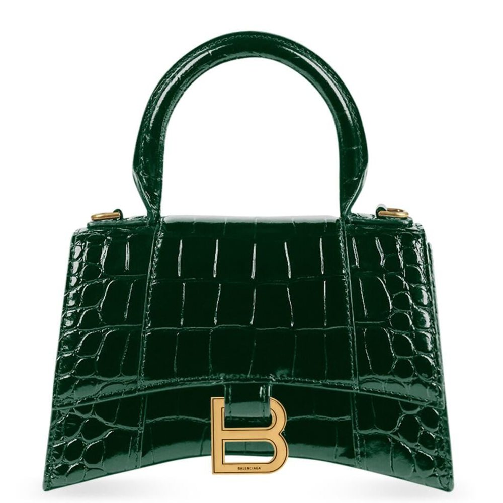 Balenciaga Hourglass XS Bag in Green Crocodile Embossed Calfskin