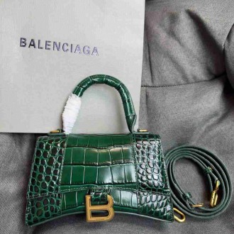Balenciaga Hourglass XS Bag in Green Crocodile Embossed Calfskin