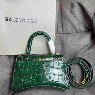Balenciaga Hourglass XS Bag in Green Crocodile Embossed Calfskin
