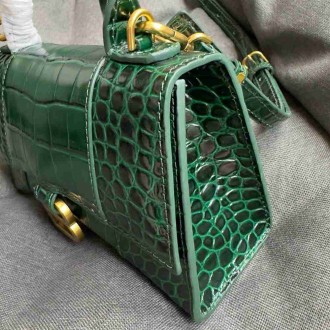 Balenciaga Hourglass XS Bag in Green Crocodile Embossed Calfskin
