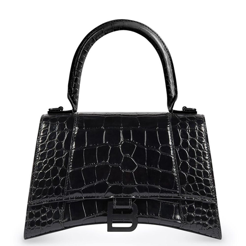 Balenciaga Hourglass XS Bag in Noir Crocodile Embossed Calfskin