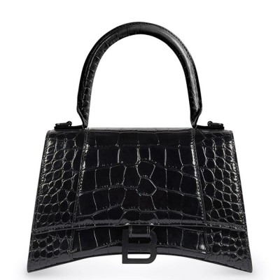 Balenciaga Hourglass XS Bag in Noir Crocodile Embossed Calfskin