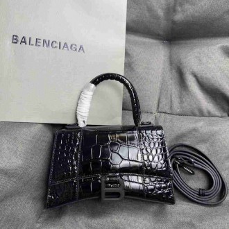 Balenciaga Hourglass XS Bag in Noir Crocodile Embossed Calfskin