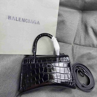 Balenciaga Hourglass XS Bag in Noir Crocodile Embossed Calfskin