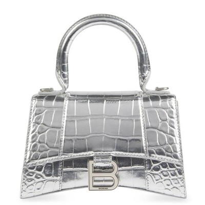 Balenciaga Hourglass XS Bag in Silver Crocodile Embossed Calfskin