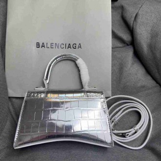 Balenciaga Hourglass XS Bag in Silver Crocodile Embossed Calfskin