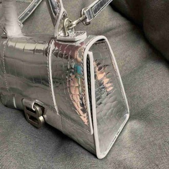 Balenciaga Hourglass XS Bag in Silver Crocodile Embossed Calfskin