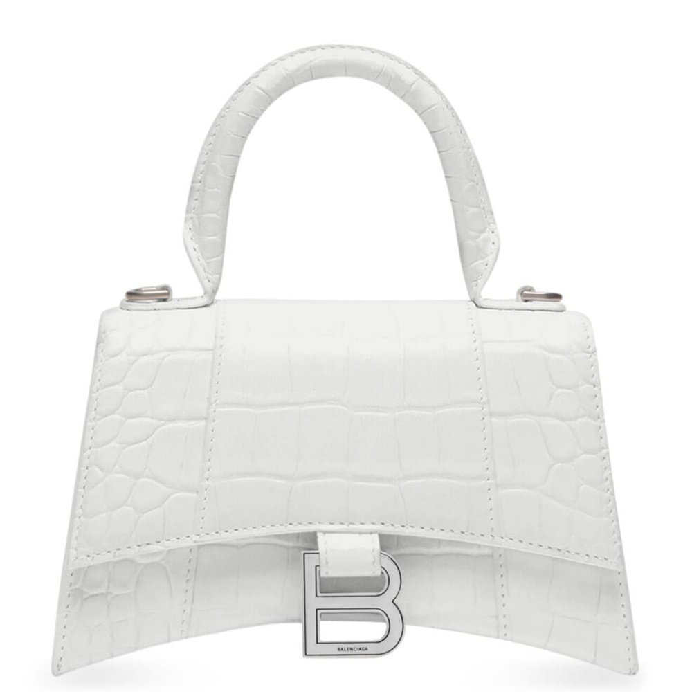 Balenciaga Hourglass XS Bag in White Crocodile Embossed Calfskin