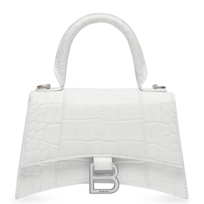 Balenciaga Hourglass XS Bag in White Crocodile Embossed Calfskin