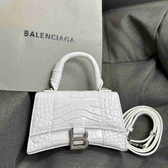 Balenciaga Hourglass XS Bag in White Crocodile Embossed Calfskin