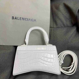 Balenciaga Hourglass XS Bag in White Crocodile Embossed Calfskin
