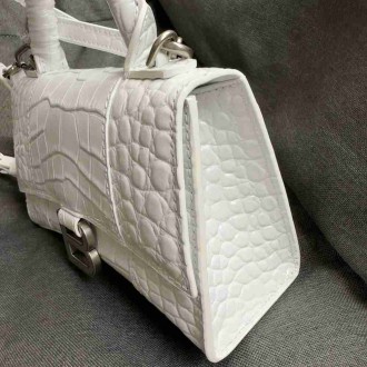 Balenciaga Hourglass XS Bag in White Crocodile Embossed Calfskin