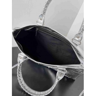 Balenciaga Le City Medium Bag in Silver Metallic Lambskin